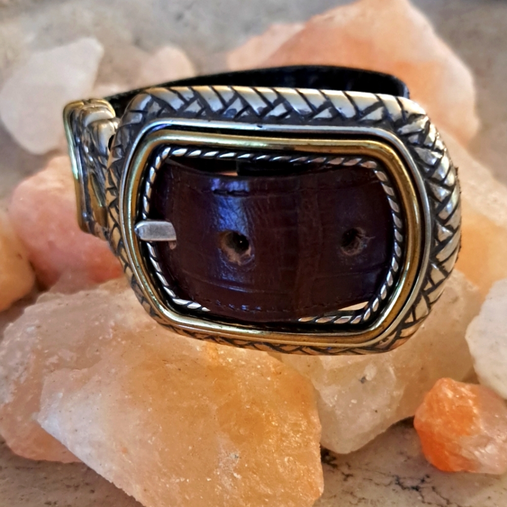 Dark Brown and Gold Buckle Bracelet. Handmade Design